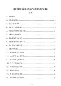 磷酸鐵鋰鋰電正極材料生產(chǎn)線項(xiàng)目風(fēng)險(xiǎn)評(píng)估報(bào)告