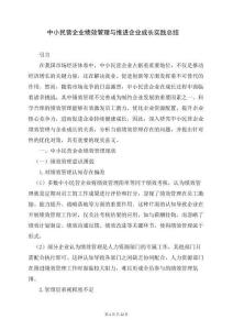 中小民營企業(yè)績效管理與推進企業(yè)成長實踐總結(jié)