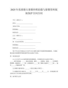 2025年度離婚夫妻婚紗照拍攝與影像資料版權(quán)保護(hù)合同合同