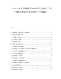 2025-2030中國新能源車輛制造行業(yè)發(fā)展狀況嚴密審視及技術(shù)創(chuàng)新與市場投資方向研究報告