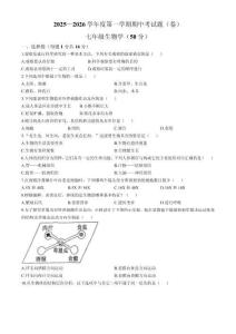 陜西省咸陽市渭城區(qū)風輪初級中學2025-2026學年七年級上學期10月期中考試生物試題(無答案)