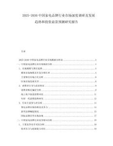 2025-2030中國家電品牌行業(yè)市場深度調(diào)研及發(fā)展趨勢(shì)和投資前景預(yù)測(cè)研究報(bào)告