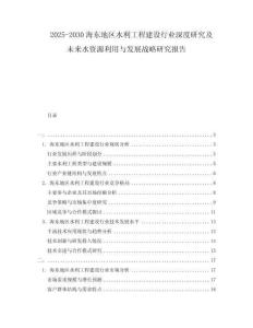 2025-2030海東地區(qū)水利工程建設(shè)行業(yè)深度研究及未來水資源利用與發(fā)展戰(zhàn)略研究報告