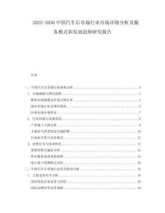 2025-2030中國汽車后市場行業(yè)市場詳細(xì)分析及服務(wù)模式和發(fā)展趨勢研究報(bào)告