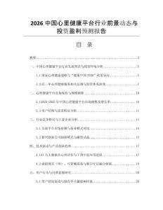 2026中國心里健康平臺行業(yè)前景動態(tài)與投資盈利預(yù)測報告