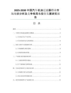 2025-2030中國汽車機(jī)油過濾器行業(yè)市場現(xiàn)狀分析及競爭格局與投資發(fā)展研究報(bào)告