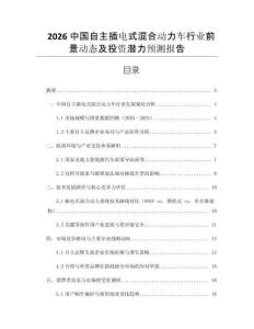 2026中國自主插電式混合動力車行業(yè)前景動態(tài)及投資潛力預(yù)測報告