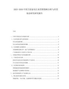 2025-2030中國衛(wèi)浴家電行業(yè)營銷策略分析與經(jīng)營效益研究研究報告