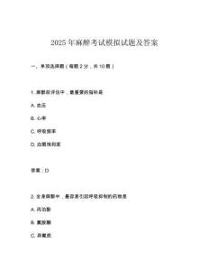 2025年麻醉考試模擬試題及答案