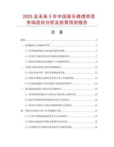 2025及未來5年中國普樂騰透明漆市場現(xiàn)狀分析及前景預(yù)測報告