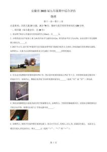 安徽省亳州市谯城区九年级上学期期中测试物理试题（原卷版）-A4