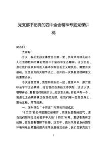 黨支部書記黨的四中全會精神專題黨課講稿
