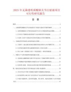 2025年無菌透明質(zhì)酸鈉關(guān)節(jié)注射液項(xiàng)目可行性研究報(bào)告
