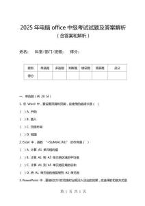 2025年電腦office中級考試試題及答案解析
