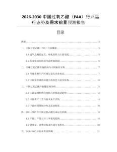2026-2030中國過氧乙酸（PAA）行業運行態勢及需求前景預測報告