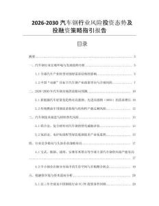 2026-2030汽車鋼行業(yè)風(fēng)險(xiǎn)投資態(tài)勢(shì)及投融資策略指引報(bào)告