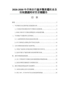 2026-2030牛仔棉衣行業(yè)并購重組機會及投融資戰(zhàn)略研究咨詢報告