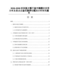 2026-2030超高壓水泵行業(yè)市場現(xiàn)狀供需分析及重點(diǎn)企業(yè)投資評(píng)估規(guī)劃分析研究報(bào)告