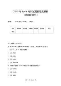 2025年excle考試試題及答案解析