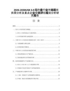 2026-2030USB 3.0閃存盤行業市場現狀供需分析及重點企業投資評估規劃分析研究報告