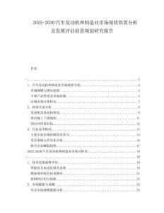 2025-2030汽車發動機和制造業市場現狀供需分析及發展評估前景規劃研究報告