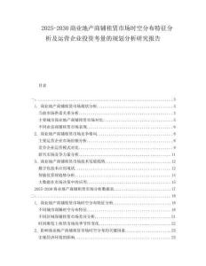 2025-2030商業地產商鋪租賃市場時空分布特征分析及運營企業投資考量的規劃分析研究報告
