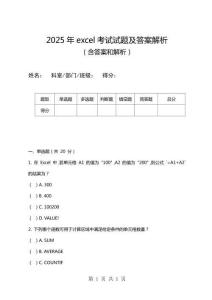 2025年excel考試試題及答案解析