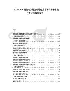 2025-2030鋼鐵冶煉設(shè)備制造行業(yè)市場(chǎng)供需平衡及投資評(píng)估規(guī)劃報(bào)告