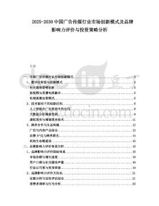 2025-2030中國廣告傳媒行業市場創新模式及品牌影響力評價與投資策略分析