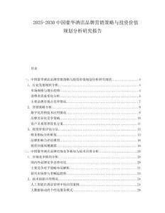 2025-2030中國豪華酒店品牌營銷策略與投資價(jià)值規(guī)劃分析研究報(bào)告