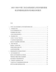 2025-2030中國工業自動化機器人應用市場供需現狀及智能制造投資評估規劃分析報告