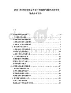 2025-2030南非黃金礦業(yè)開發(fā)趨勢與技術(shù)革新投資評估分析報告