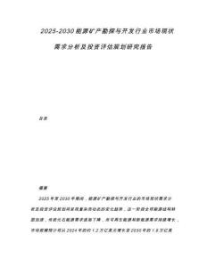 2025-2030能源礦產(chǎn)勘探與開(kāi)發(fā)行業(yè)市場(chǎng)現(xiàn)狀需求分析及投資評(píng)估規(guī)劃研究報(bào)告