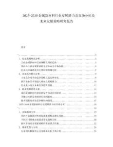 2025-2030金屬新材料行業發展潛力及市場分析及未來發展策略研究報告