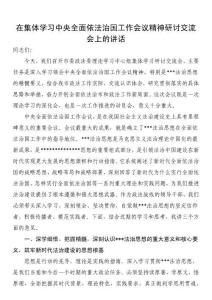 在集體學(xué)習(xí)中央全面依法治國(guó)工作會(huì)議精神研討交流會(huì)上的講話