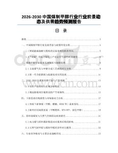 2026-2030中國煤制甲醇行業(yè)行業(yè)前景動態(tài)及供需趨勢預(yù)測報(bào)告