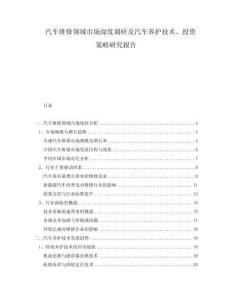 汽車維修領域市場深度調研及汽車養護技術、投資策略研究報告