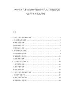 2025中國汽車銷售業市場深度研究及行業發展趨勢與投資市場發展指南
