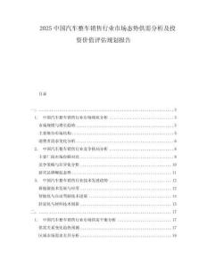 2025中國汽車整車銷售行業市場態勢供需分析及投資價值評估規劃報告