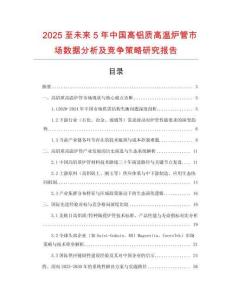 2025至未來5年中國(guó)高鋁質(zhì)高溫爐管市場(chǎng)數(shù)據(jù)分析及競(jìng)爭(zhēng)策略研究報(bào)告