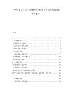 2025家電行業市場現狀需求供給評估投資規劃分析研究報告
