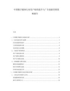 中國數(shù)字媒體行業(yè)用戶粘性提升與廣告創(chuàng)新營銷策略報(bào)告