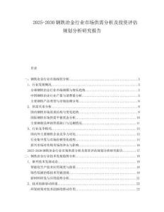 2025-2030鋼鐵冶金行業(yè)市場供需分析及投資評估規(guī)劃分析研究報告
