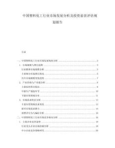 中國塑料化工行業市場發展分析及投資前景評估規劃報告