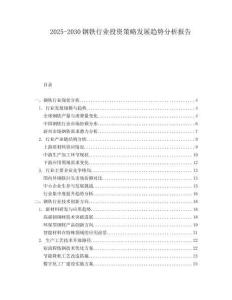 2025-2030鋼鐵行業(yè)投資策略發(fā)展趨勢(shì)分析報(bào)告
