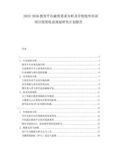 2025-2030教育平台融资需求分析及学校校外培训项目投资收益规划研究计划报告