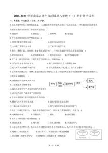 2025-2026學年山東省德州市武城縣八年級（上）期中化學試卷（含答案）
