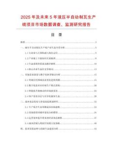 2025年及未來5年液壓半自動制瓦生產(chǎn)線項目市場數(shù)據(jù)調(diào)查、監(jiān)測研究報告