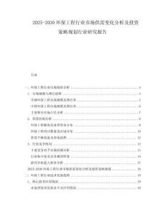 2025-2030环保工程行业市场供需变化分析及投资策略规划行业研究报告