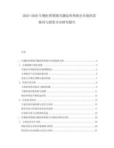 2025-2030生物醫(yī)藥領(lǐng)域關(guān)鍵原料藥細(xì)分市場供需格局與投資方向研究報(bào)告